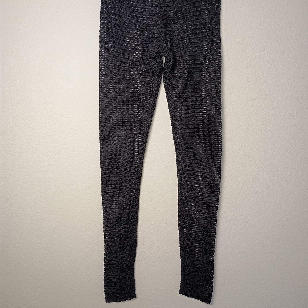 Chic Black Textured Hosiery Leggings